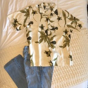 Men’s Olive Green Floral Design Shirt